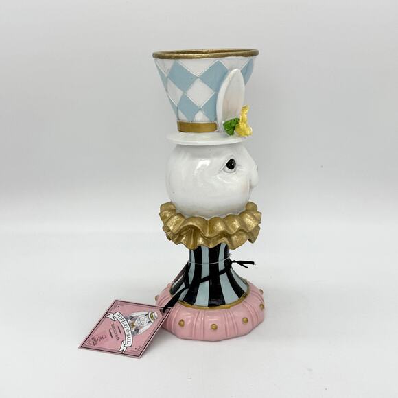 Tophat & Tail Easter Bunny Mad Hatter Pedestal Candle Holder NEW - Picture 2 of 8